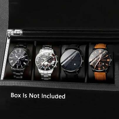 Bộ 4 đồng hồ thạch anh dành cho nam - Mặt tròn, thép không gỉ và dây đeo bằng da giả, tùy chọn màu đen và nâu, thích hợp làm quà tặng sinh nhật, Eid, Giáng sinh, ngày lễ tình nhân cho bạn bè và gia đình, quà tặng Eid | Bộ đồng hồ thời trang | Bộ máy thạch anh
