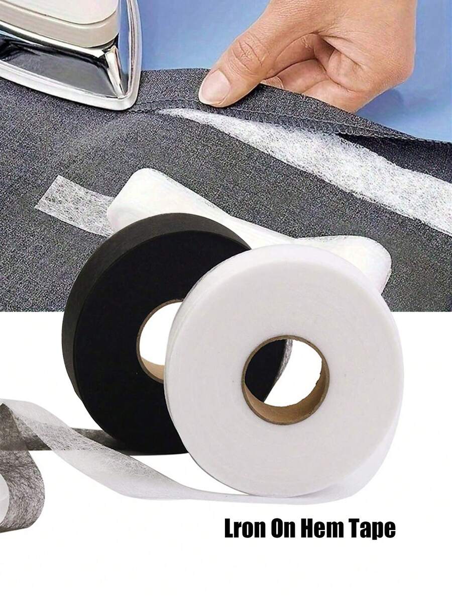 2pcs Iron On Hem Tape, Black White Double-Sided Interlining Adhesive Fabric Clothes Iron On Hem Tape, Interlining Web DIY Sewing Patchwork Acces,For Iron-On Clothes Curtains Jeans Trousers Collar Glue Crafts Fabric Double-Sided Tape, Clothing. - Multicolor - View 1