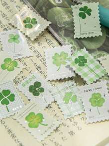 1pc/2pcs Random Luck Green Clover Foil Cut Decorative Sticker For DIY Scrapbooking, Card Making, Bullet Journal,School Supplies,Back To School