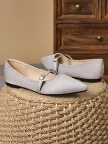 1 Pair Women's Pointed Toe Flats, Soft Leather Casual Office Loafers, Versatile Slip-On Ballerina Flat Shoes, Comfortable Commuter Shoes