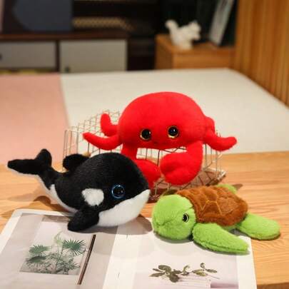 Keylingwd 1pc Plush Sea Animal Series Stuffed Toys, Realistic Shark, Crab, Sea Turtle, Octopus, Clownfish, Sea Lion, Dolphin, Seal, Seahorse Mini Ocean Animal Figurines, Cute Cartoon Doll, Children Birthday Gift