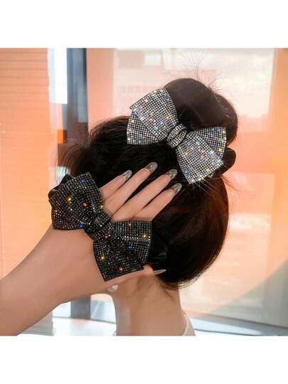 2个/1个闪亮水钻蝴蝶结发饰，马尾辫发圈，闪亮韩式发绳橡皮筋发圈，女士发饰，马尾辫发圈，发圈，橡皮筋发带，发圈，弹性发绳，发圈，礼物，发圈，头饰，弹性发带