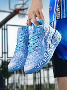 Fashionable Basketball Shoes For Boys, Colorful Green Sporty Sneakers, Multi-Color Splice Thick Sole Outdoor Casual Shoes