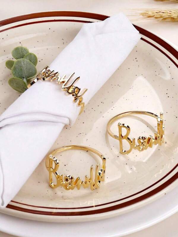 6-12 Stücke/Set einfache Servietten-Ringe aus Legierung mit Buchstaben, geeignet für Geburtstag, Hochzeit, Thanksgiving, Weihnachten, Ostern, Halloween, Party, elegante minimalistische Dekoration für den Buffet-Tisch