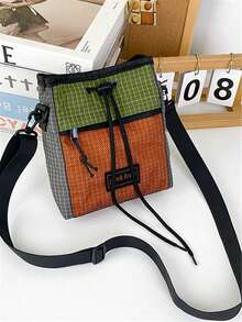 Fashionable Minimalist Color Block Casual Shoulder Bag, Versatile Commuter Messenger Bag For Men - Green - View 2