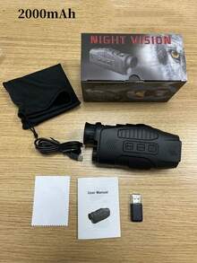 全黑夜视单筒望远镜，2000mAh锂电池，红外夜视仪，适用于夜间摄影、视频录制、狩猎、露营、钓鱼、导航、监视、户外探险、执法、搜索救援、野生动物观察、观鸟，5倍数码变焦，不含存储卡
