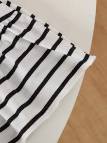 Young Girls' Valentine's Day Ruffle Striped Heart Embroidery Collar Casual Dress - Black and White - View 5