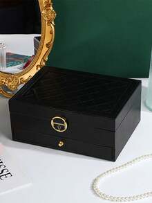 Stylish Single-Piece Three-Tier/Two-Tier/One-Tier Jewelry Organizer Box - Jewelry Organizer Box With Necklace Rack And Tray. Perfect For Storing Necklaces, Rings, Earrings, Bracelets, And Other Small Jewelry. (The Lock Is Decorative.) - Multicolor - View 7