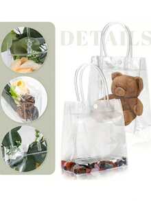 10pcs Clear Plastic Gift Bag With Handle,Holiday Party Tote Bag, Halloween, Christmas, Gift Bag, ReusableTransparent Tote Bag, For Halloween Christmas Retail Boutique Wedding Birthday Party Gifts, Shopping Bag, Party Bag, Party Gift Bag, Craft Tote, Party Favor,For Jewelry, Perfume, Bakery, Presents