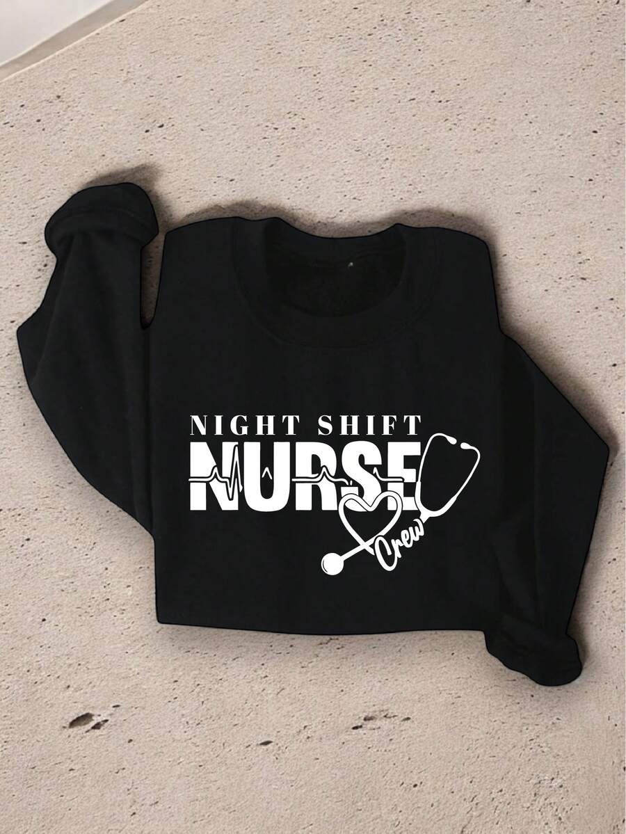 Night Shift Nurse Crew Sweatshirt, Nurse Stethoscope, Night Worker, Nursing Sweater, Emergency Room Nurse, ICU Nurse Team, Nursing Life IT-1023 - Black - View 1