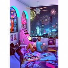 1PC Optional Frame Neon Synthwave Arcade Zone Dream Posters Canvas Painting Game Playroom Wall Art Picture For Cafe Club Room Home Decoration Reusable Frame ,Wall Art With Frame - Multicolor - View 113