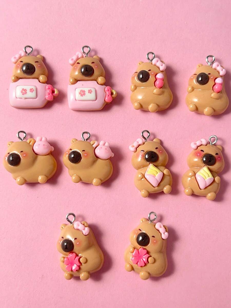 10pcs Cute Capybara Pendant, Random Style For Earrings Or Necklace - Multicolor - View 1