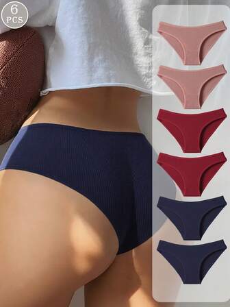 paquete de 6 bragas de mujer minimalistas de algodón de punto acanalado, multicolor, suaves y amigables con la piel