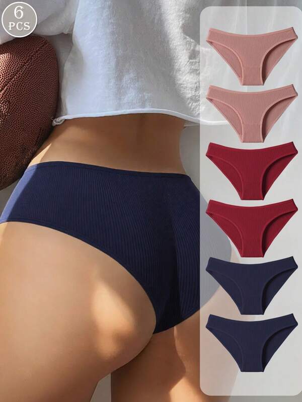 paquete de 6 bragas de mujer minimalistas de algodón de punto acanalado, multicolor, suaves y amigables con la piel