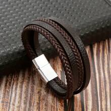 1pc New PU Braided Bracelet With Alloy Magnetic Clasp, Suitable For Men's Everyday Wear