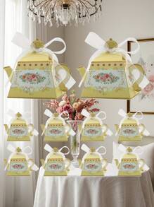 5pcs Tea Party Gift Box, Vintage Floral Teapot Box, Flower Tea Party Gift Box, European Candy Box, Teapot Candy Box, Tea Party Decoration, Suitable For Afternoon Tea Time, Garden, Bride's Wedding, Birthday, Party