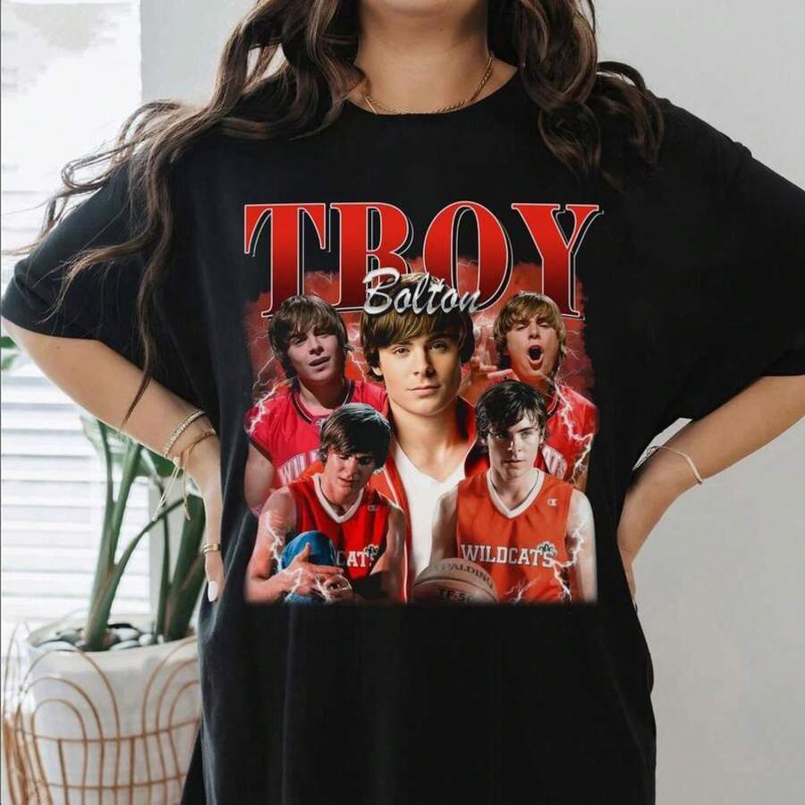 Camiseta vintage de Troy Bolton - Camiseta gráfica retro de fanático de los años 90 - Negro - Ver 1