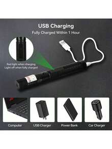 Puntero láser verde de largo alcance y alta potencia, [material actualizado] bolígrafo láser, [2000m] puntero láser verde recargable, adecuado para senderismo, juguete para gatos, recargable por USB - Verde - Ver 3