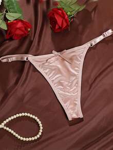3 件女士缎面可调节内裤，性感低腰蝴蝶结丁字裤内裤 - 彩色 - 查看 6