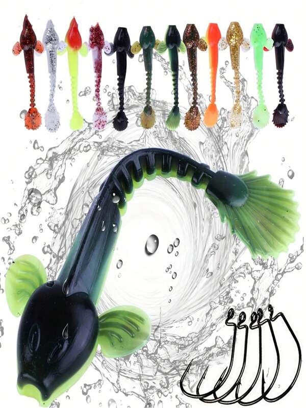 10 peças de isca artificial de plástico macio, que se apresenta como peixe-boneca com cauda encaracolada, isca artificial ultramacia para pesca