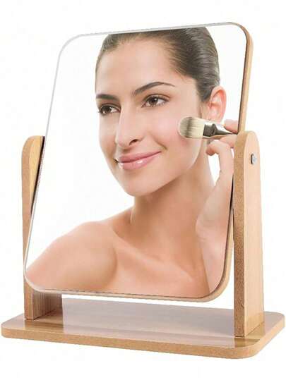 1PC Natural Wooden Vanity Makeup Mirror, Single Sided 360 Degree Swivel Mirror,Portable Removable Countertop Private Room High-Definition Desk Mirror