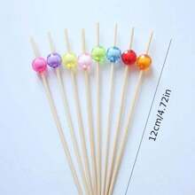 20/50/100/200pcs Elegant Bamboo Picks With Colorful Crystal Pearls, Suitable For Displaying Fruit, Cakes And Snacks, Ideal For Party, Birthday, Graduation, Anniversary, School Events, Valentine's Day Decorations, Fruit Plate Decoration