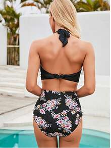 New Arrival Women High Waist Printed Sexy Slimming Modest Swim Shorts - Black - View 5