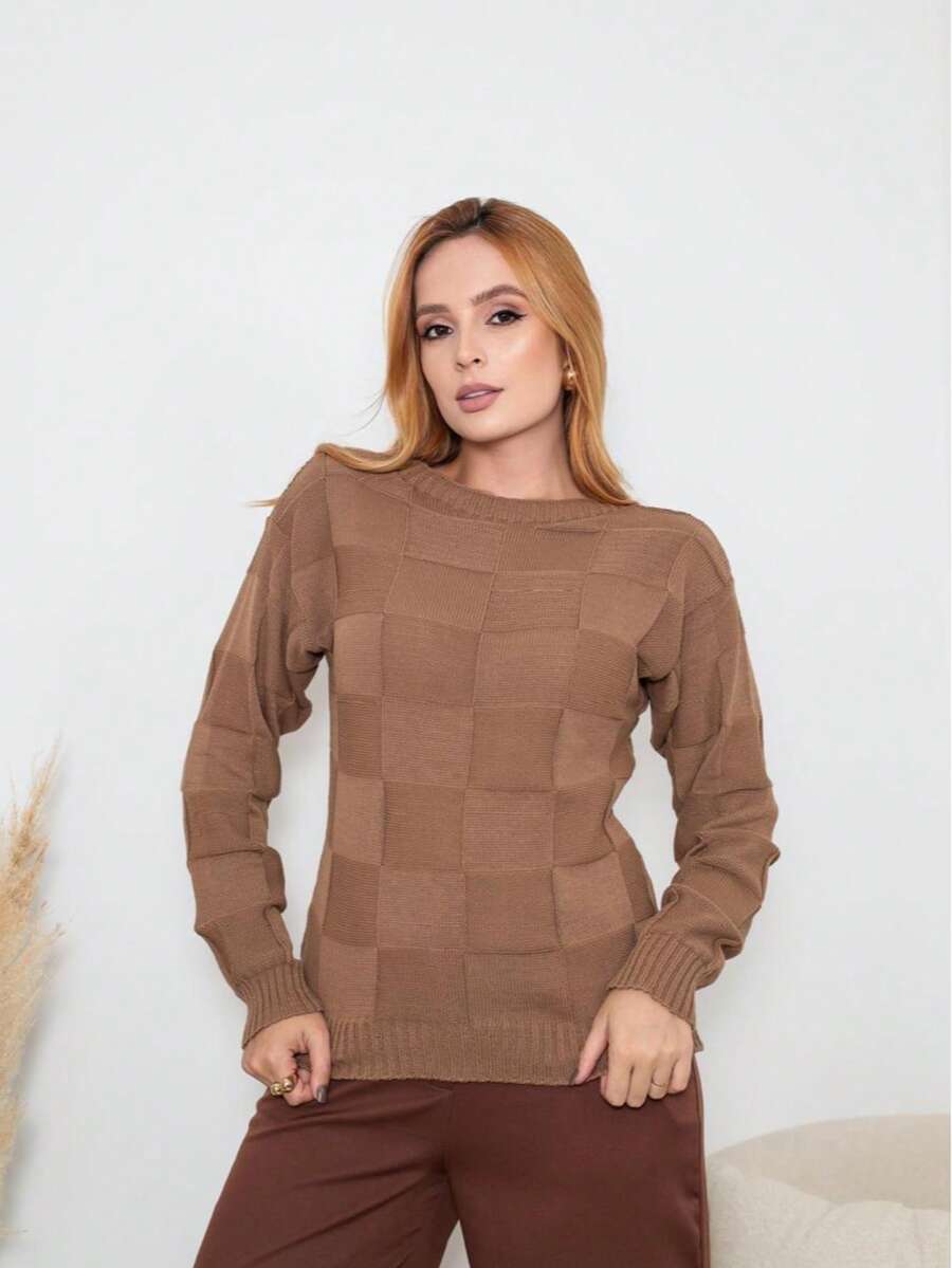 Women's Winter Knitted Blouse Boho Square Knit Elegant Simple Casual Wool-Like Fabric Textured Knit Evening Holiday Wedding Office Street Travel Brunch Fall/Winter - 黑色 - 查看 1