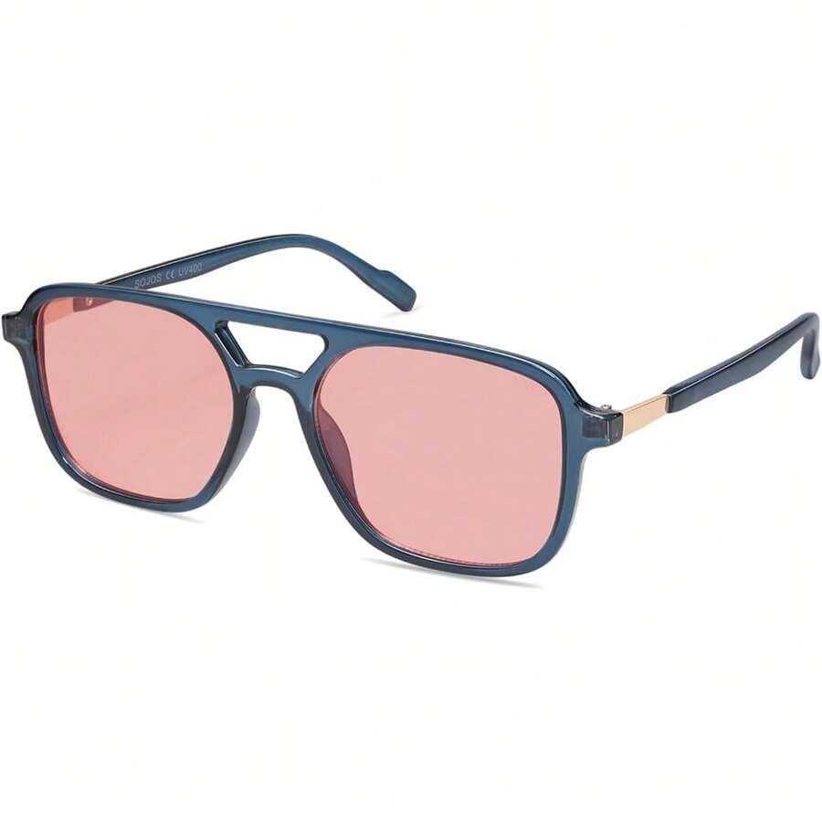 Retro Aviator Sunglasses For Women Men, Rectangle Womens Mens Shades Sun Glasses SJ2202 - Blue - View 1