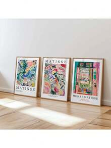 马蒂斯版画三件套，《敞开的窗户》、《科利尤尔的风景》、《La Japonaise》帆布画，可用于客厅装饰墙面艺术（可选画框） - 3pcs/set - 查看 1