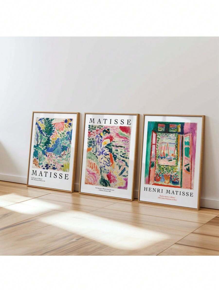 马蒂斯版画三件套，《敞开的窗户》、《科利尤尔的风景》、《La Japonaise》帆布画，可用于客厅装饰墙面艺术（可选画框） - 3pcs/set - 查看 1