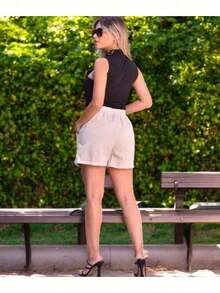 Short de lino barra dobrada - Beis - Ver 2