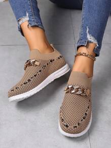 大码女士时尚运动训练鞋，豹纹，可爱波西米亚风 Y2K 面料金属链低帮休闲徒步户外步行鞋，适合户外、居家、派对、学校、度假、健身房、春夏/秋季