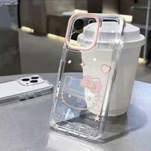 Sanrio 1pc Happy Hello Kitty Pink Big Face Transparent Phone Case, Outdoor Sports Shock & Drop Proof, Compatible With Apple 16/15/14/13/12/11/Xs Max/Xs/X/Xr, S21/S21FE/S23/S24/S24 Ultra/S25/S25 Ultra