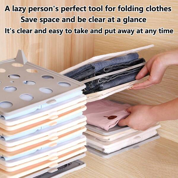 10 款创意家用宽松衣物折叠板、塑料可折叠衣物收纳架、可堆叠节省空间的衬衫和裤子分类收纳架、带盖家用厨房篮子盒，方便取放衣物，不杂乱、用于家庭整理的盒子和容器、洗衣整理和收纳、衣柜收纳和折叠衣物工具、可折叠衬衫和 T 恤整理工具