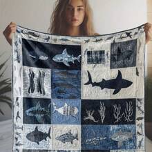 1 chiếc chăn vải nỉ in hình cá mập cổ điển, khăn choàng mềm mại và thoải mái cho mọi mùa, thích hợp cho ghế sofa, giường, văn phòng, ô tô, cắm trại, du lịch - Nhiều màu - Xem 4