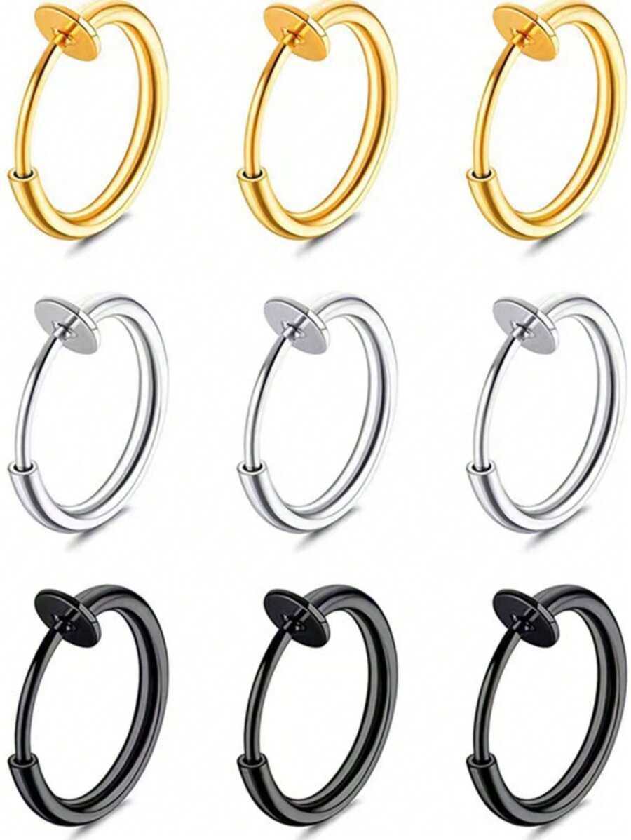 10 Pieces Stainless Steel Retractable Clip On Earrings Non Piercing Fake Hoop Earrings For Women Girls Without Ear Holes Clip Ear Cuffs