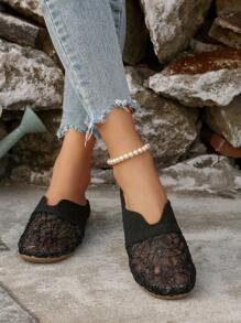 Summer Women Lace Hollow Flat Shoes, Comfortable Linen Casual Backless Mule Sandals