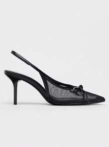 2025 Sommer Neue Damen Spitze Zehe Schwarze Mesh Schleife Cut Out Atmungsaktiv Offene Ferse Stiletto High Heels, modische Party Alltags Tragen Sexy Elegante Schwarze High Heel Sandalen