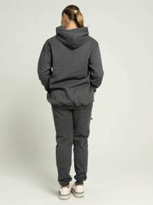Women's Set Sweatshirt Kangaroo Hooded Pocket And Jogger Pants Cotton Flannel Plain Unisex Simple Casual Cute Pocket Drawstring