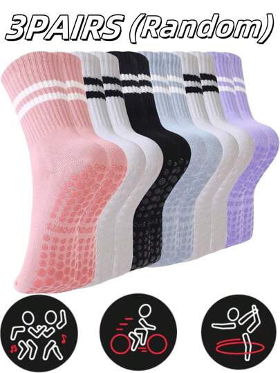 3 pares de calcetines deportivos y de yoga hasta el tobillo surtidos para hombres y mujeres, calcetines pilates antideslizantes con agarre, adecuados para ballet, hospital, ejercicio, pantuflas de casa