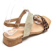 Block Heel Sandals With Woven Strap And Decorative Buckle - LEOPARD-3879 - View 4