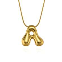 18K Bubble Letter Necklace Gold For Women, Initial Necklaces Rhinestone Chunky Bubble Letter Necklace As Mother's Day Gifts Charm Puff Name Pendant Alphabet Necklaces Non Tarnish Gold Plated Jewelry