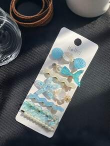 7pcs Women Elegant Minimalist Fresh Ocean Mermaid Tail, Starfish, Shell, Faux Pearl And Rhinestone Hair Clips, Suitable For Daily Use, School, Beach, Work, Party, Holiday, Birthday, Back To School Gifts,Hair Accessories,Hair Barrettes Claw Clips, School Stuff, Pearl Hair Accessories - Pink - View 5