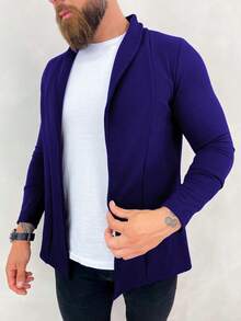 Men's Long Sleeve Cardigan Blazer Long Sleeve Coat - 藏蓝色 - 查看 1