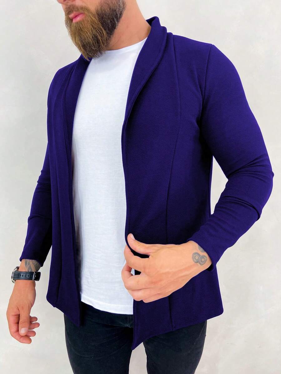 Men's Long Sleeve Cardigan Blazer Long Sleeve Coat - 藏蓝色 - 查看 1