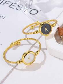 Set de 2 relojes de cuarzo con correa dorada, de estilo minimalista y lujoso, adecuado para uso diario, frecuente uso como decoración u obsequio para festividades