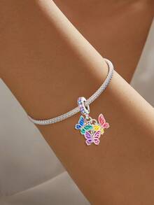 1pc Fashionable Butterfly Beaded Series, Suitable For Women's Bracelet, Bangle DIY Jewelry Making And Daily Accessories Decoration, Suitable For Girls To Wear - Three Butterflies Flying Together - View 2