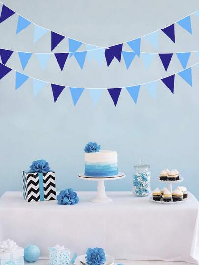 24 Stück/2 Sets blaue Dreieck Wimpelkette, bunte Filz Dreieck Fahnen, Großpackung Dreieck Fahnen, blaue Party Deko Dreieck Flaggen Girlande, wiederverwendbare Filz Wimpelkette, Eröffnungsfeier Girlande, Karneval Geburtstags Party Deko, Outdoor Veranstaltungen, Herbst Dekoration, Halloween Heim Deko, Weihnachtsdekoration