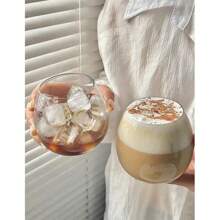 1pc High Borosilicate Spherical Vertical Stripe Mug, Home Round Egg-Shaped Glass Coffee Cup, Juice, Milk Drink Cup